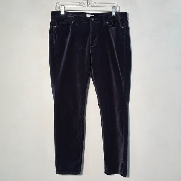 J. JILL Holiday/Office Cotton Velvet Straight Leg 5 Pocket Deep Navy Pant SZ 10P - Picture 1 of 15